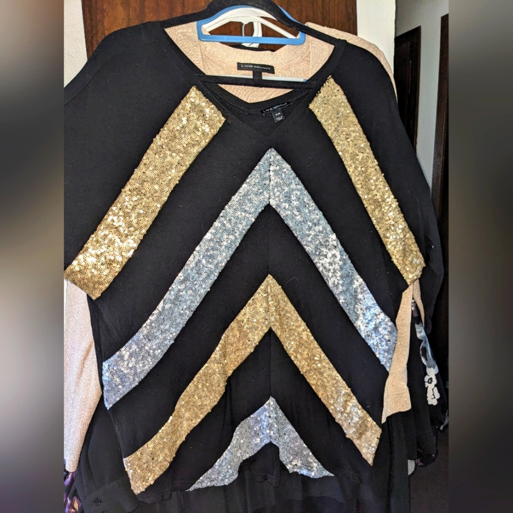 Lane Bryant Top Striped with Metallic Embellishments Size 14/16